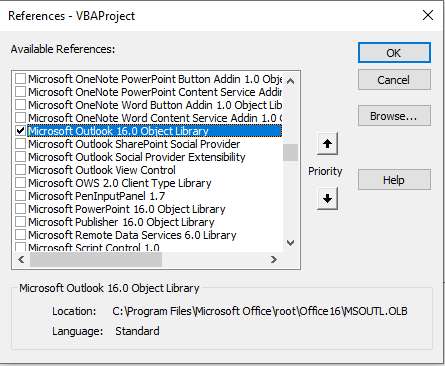 Set VBA Reference Outlook Object Library for Sending Outlook Emails